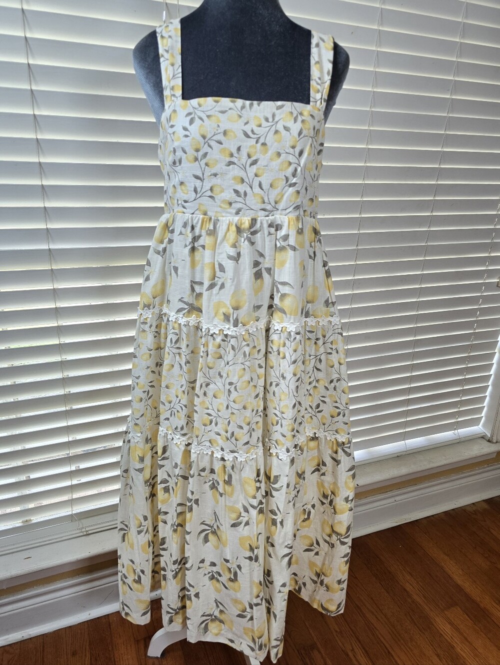 Haute Hippie Lemon Print Tiered Midi Dress Crochet Trim Sz.6 Cotton Cottagecore - Picture 2 of 15